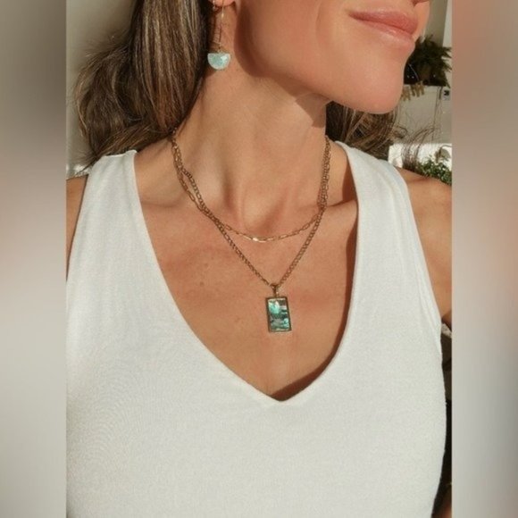 ABALONE SHELL BEAUTIFUL STATEMENT Necklace Abalone Shell Pendant Cuban Figaro - Picture 3 of 13